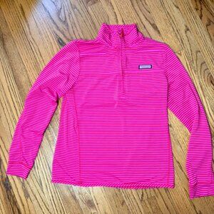 Vineyard Vines Women's The Shep Shirt - Quarter Zip, Pink and Red Stripes, Small